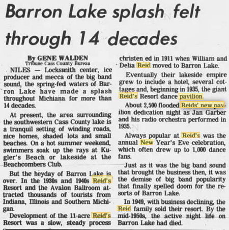 Reids Pavilion (Reids Casino) - 1979 RETROSPECTIVE ARTICLE ON BARRONS LAKE